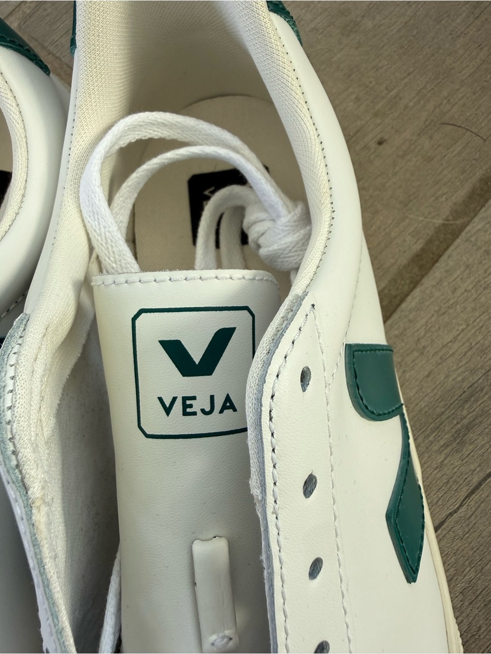 Veja White Sneakers with Green V Logo - Picture 3 of 8